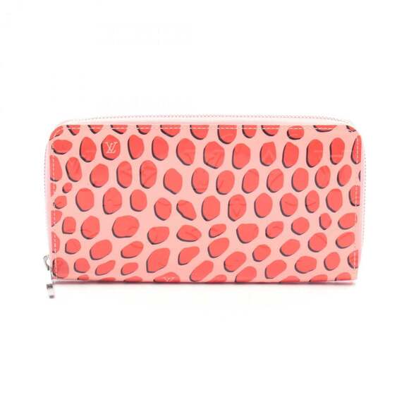 Louis Vuitton Zippy Wallet Round Long Leather Vernis Women's Pink Red Bl...